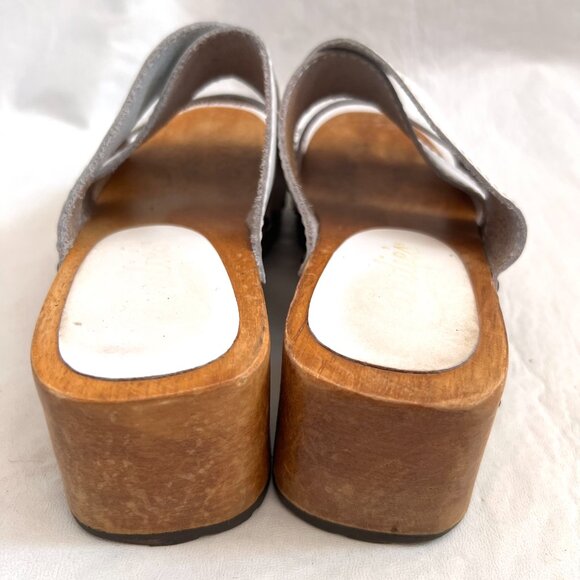 y2k Candies sandals womens 7.5 wooden clog style white leather slip on - Picture 4 of 11